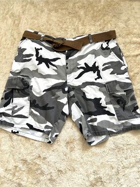 PROPPER Men's Grey & Black Camo Print Shorts w/ Belt Size L